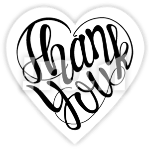 Heart shaped thank you as typography